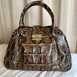 Brahmin Laura Satchel Espresso Orinoco Zip Tote Leather Handbag Bag